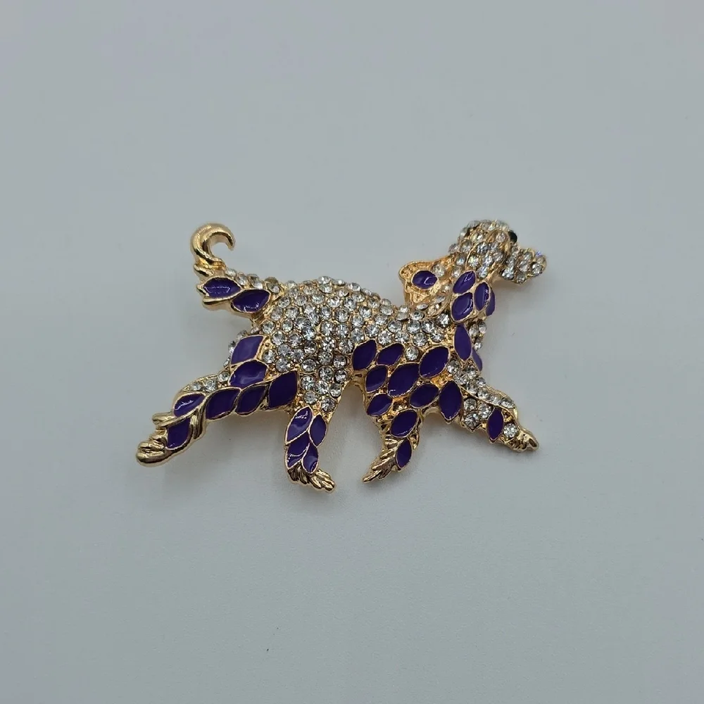 Pretty Golden Retriever Dog Gold and Purple Brooch